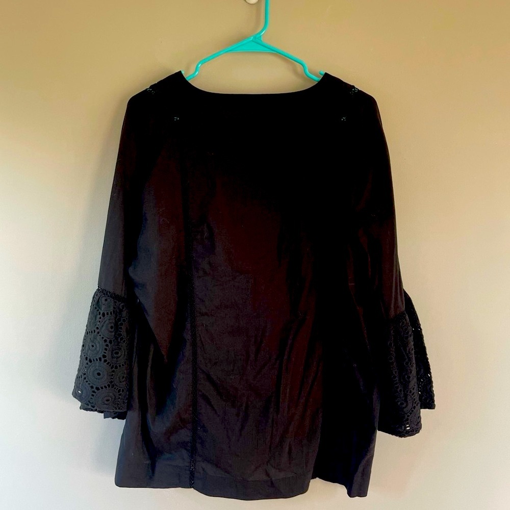 Women's Peasant Blouse with crochet bell sleeve Size L - Picture 4 of 8